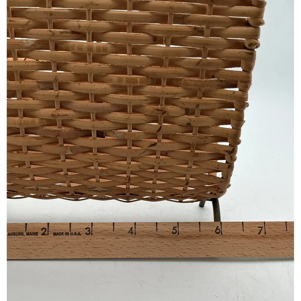 Vintage Wrought Iron Woven Wicker Napkin Letter Mail Holder Desk Organizer‎